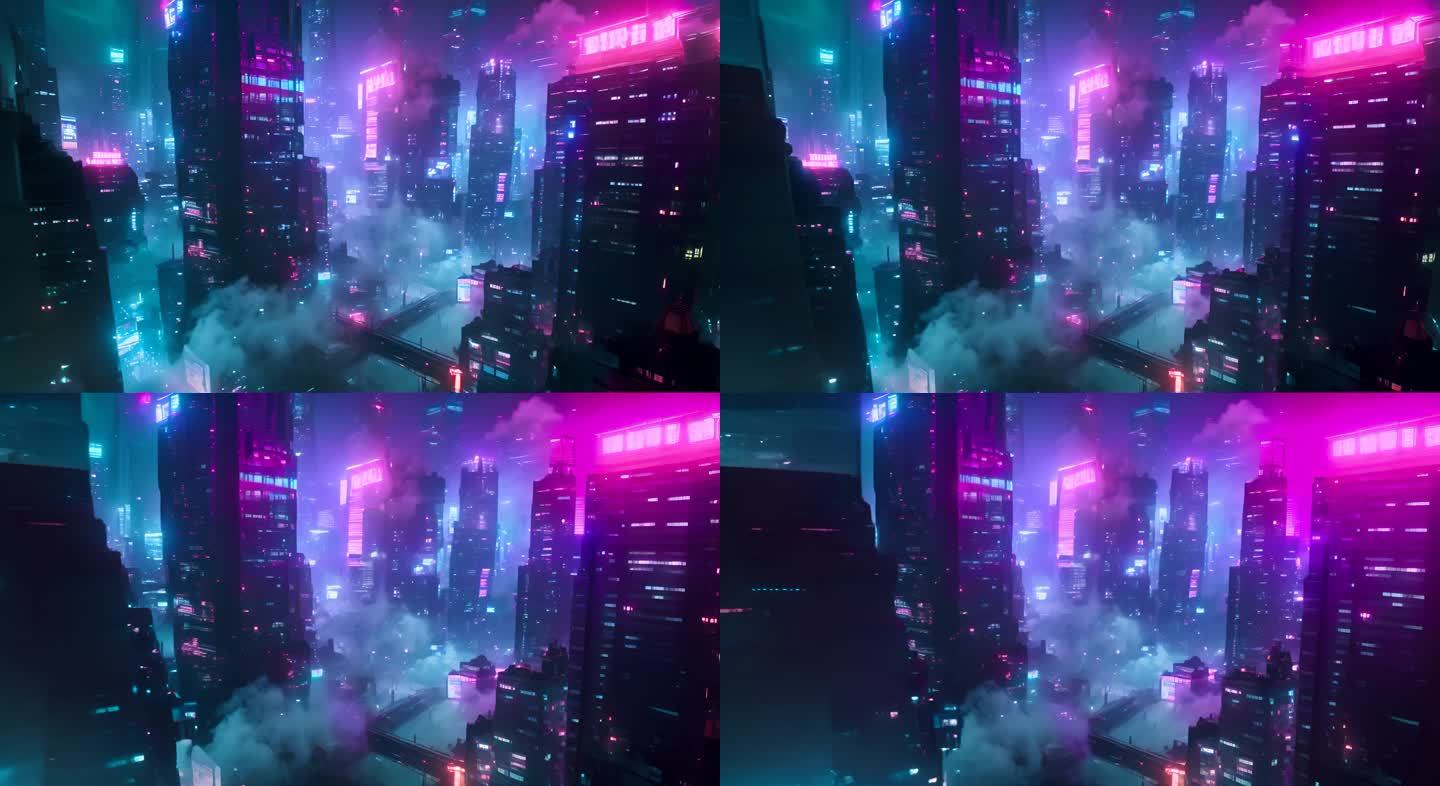 霓虹都市赛博朋克科幻风格城市夜景场景