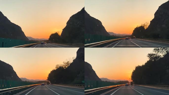 高速路上夕阳落日
