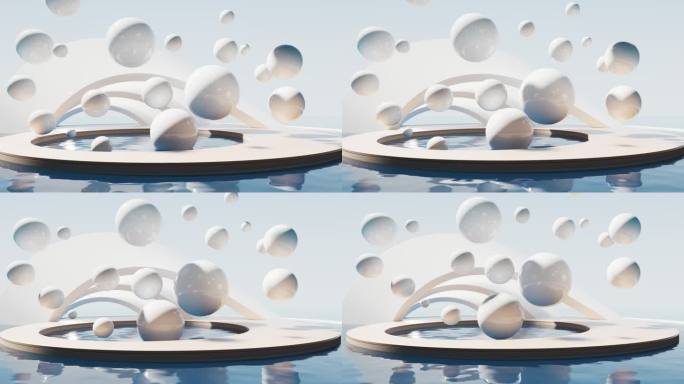 水面与飘浮的球体3D渲染