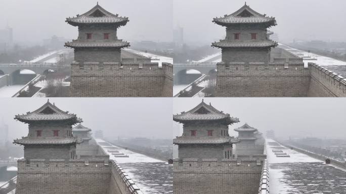 大同古城墙冬季雪景航拍