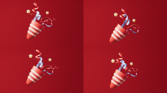 炸开的礼花与红色背景3D渲染