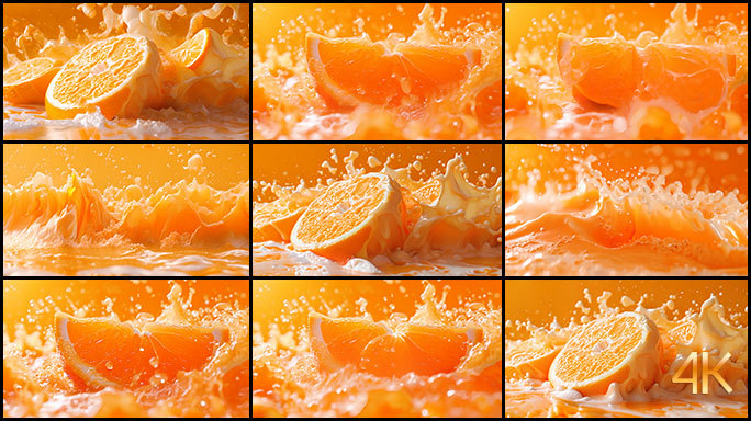 新鲜橙子与牛奶的广告片 鲜美橙汁水果诱惑