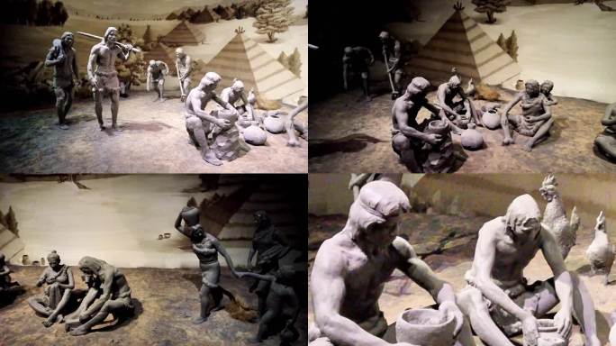 远古人类生活场景复原泥塑