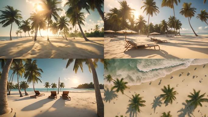 阳光沙滩大海海浪椰子树旅游自然风景