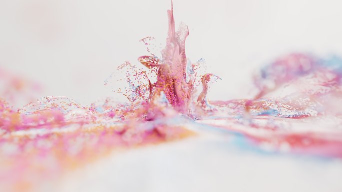 抽象流动溶解的彩色多彩粒子3D渲染