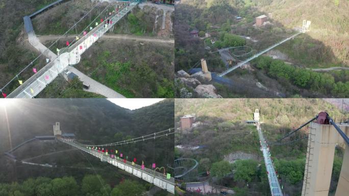女生在武汉黄陂木兰云雾山玻璃吊桥上游玩