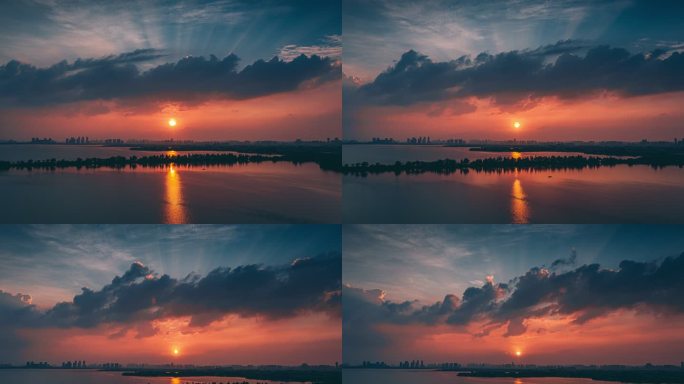 汤逊湖绝美日落夕阳晚霞航拍移动延时摄影
