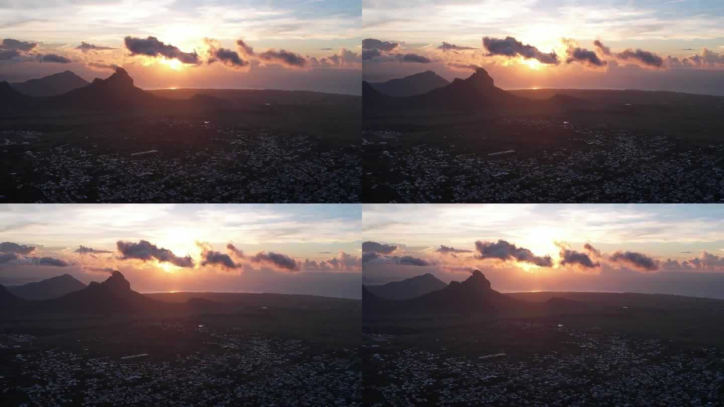 航拍，余辉，夕阳，毛里求斯城市唯美景观