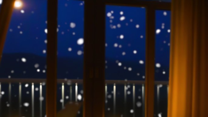 夜晚窗外下大雪 雪景