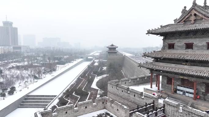 大同古城墙冬季雪景航拍