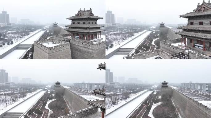 大同古城墙冬季雪景航拍