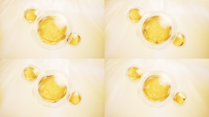 透明金色液滴护肤品与美容概念3D渲染