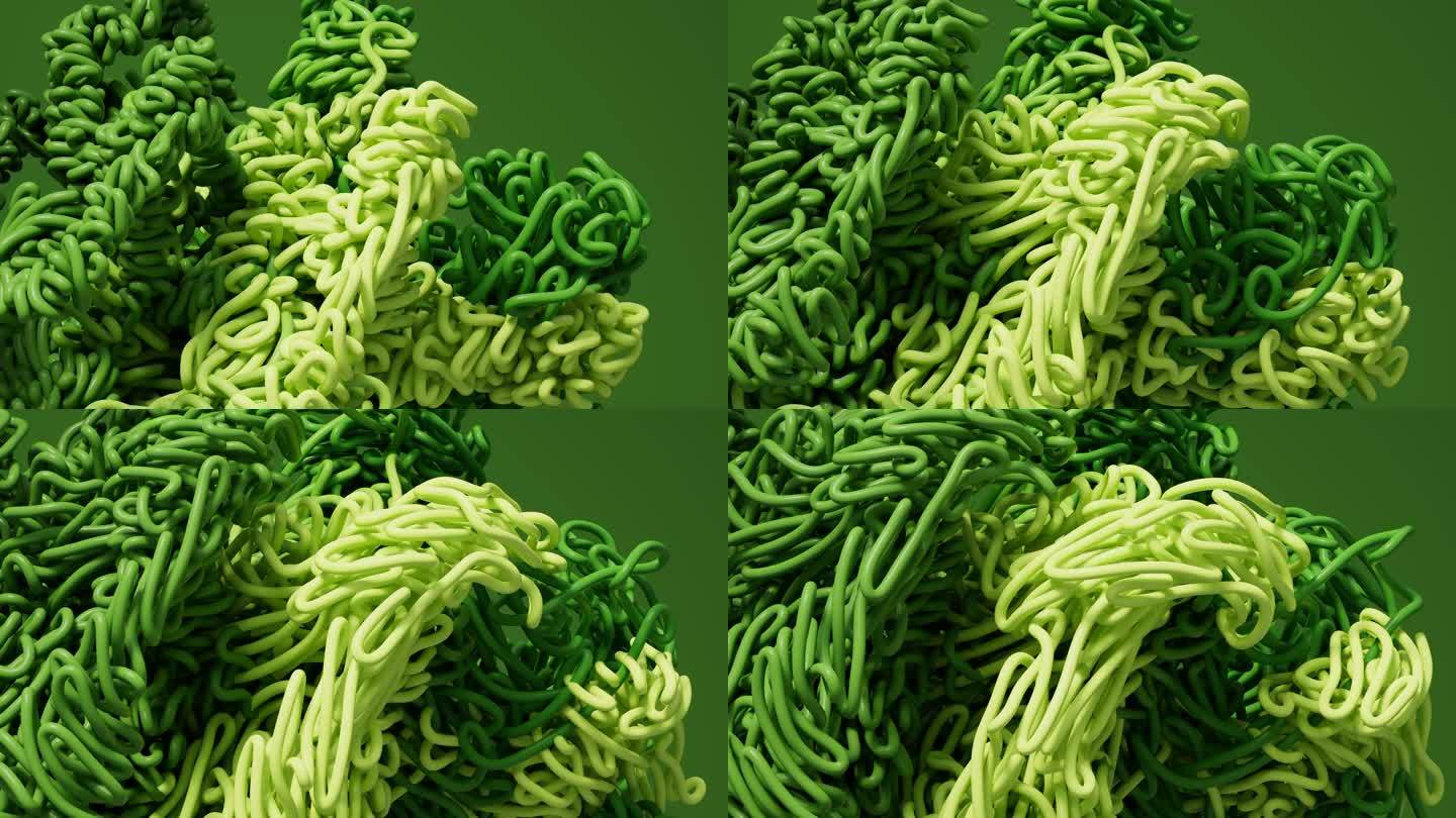 抽象缠绕的绿色曲线3D渲染