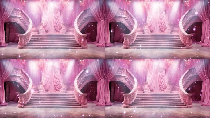 4k粉色城堡舞台背景  粉色婚礼背景