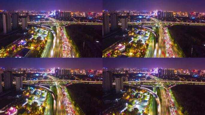4K航拍临沂市双岭路高架桥延时视频
