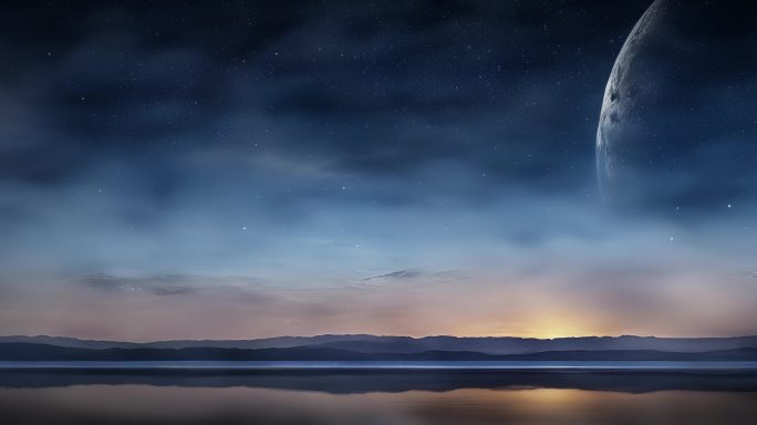 8K夜晚流云夜空星空山水意境水墨背景 I