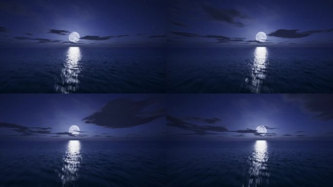 满月海面一望无际大海穿梭飞行月球大屏展示