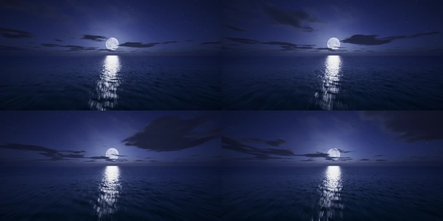 满月海面一望无际大海穿梭飞行月球大屏展示