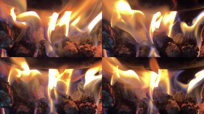 4K原创 壁炉中的火 取暖烧火做饭