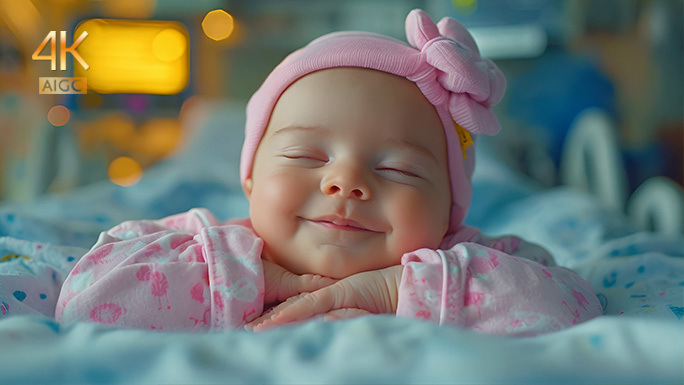 刚出生的婴儿 微笑欢乐的婴儿 熟睡婴儿