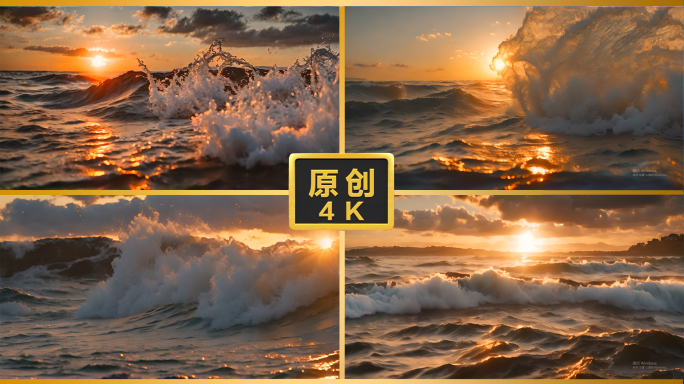 海面海洋海浪浪花乘风破浪海上日出夕阳海浪