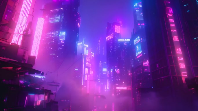 霓虹都市赛博朋克科幻风格城市夜景场景2