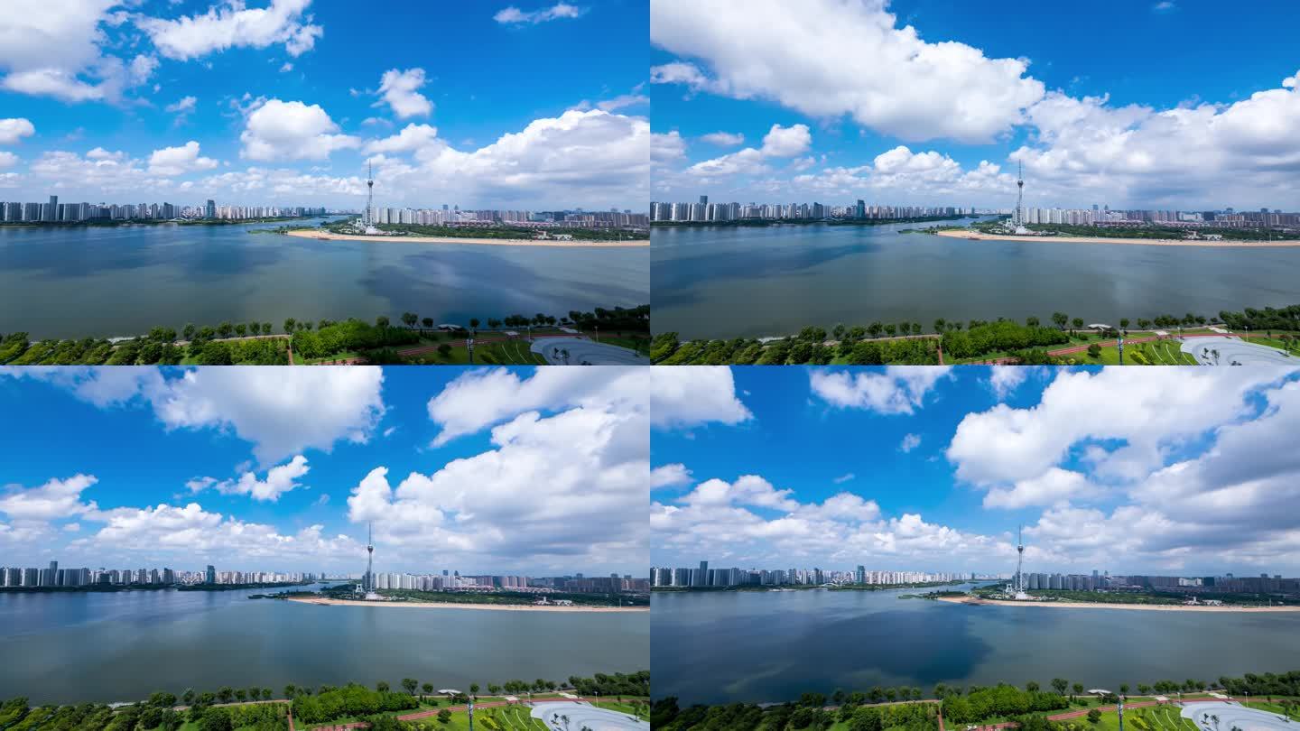 4K临沂三河口地标风景蓝天白云延时视频
