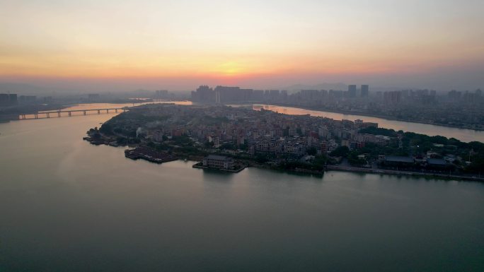 广东潮州城市夕阳落日韩江冬季风光航拍