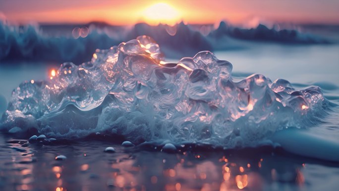 唯美海洋浮冰日出海浪