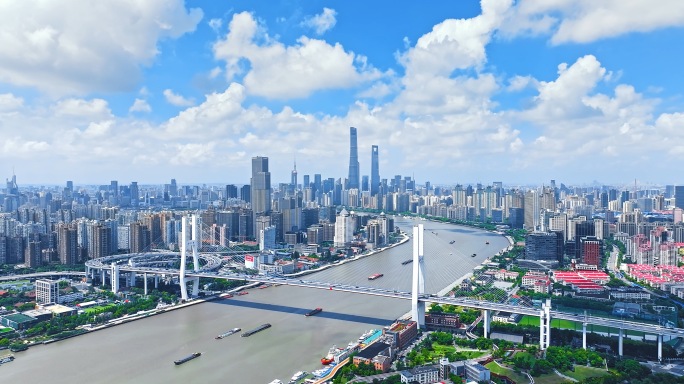 上海南浦大桥车流街道交通城市标志性建筑