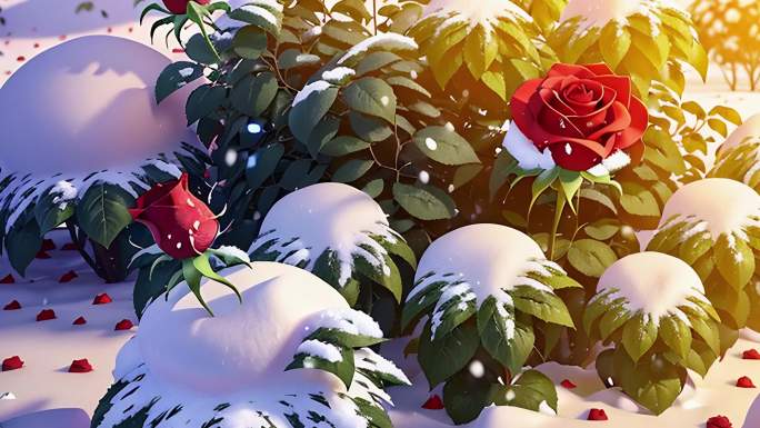 AI冬季玫瑰 阳光 时尚背景 创意 雪