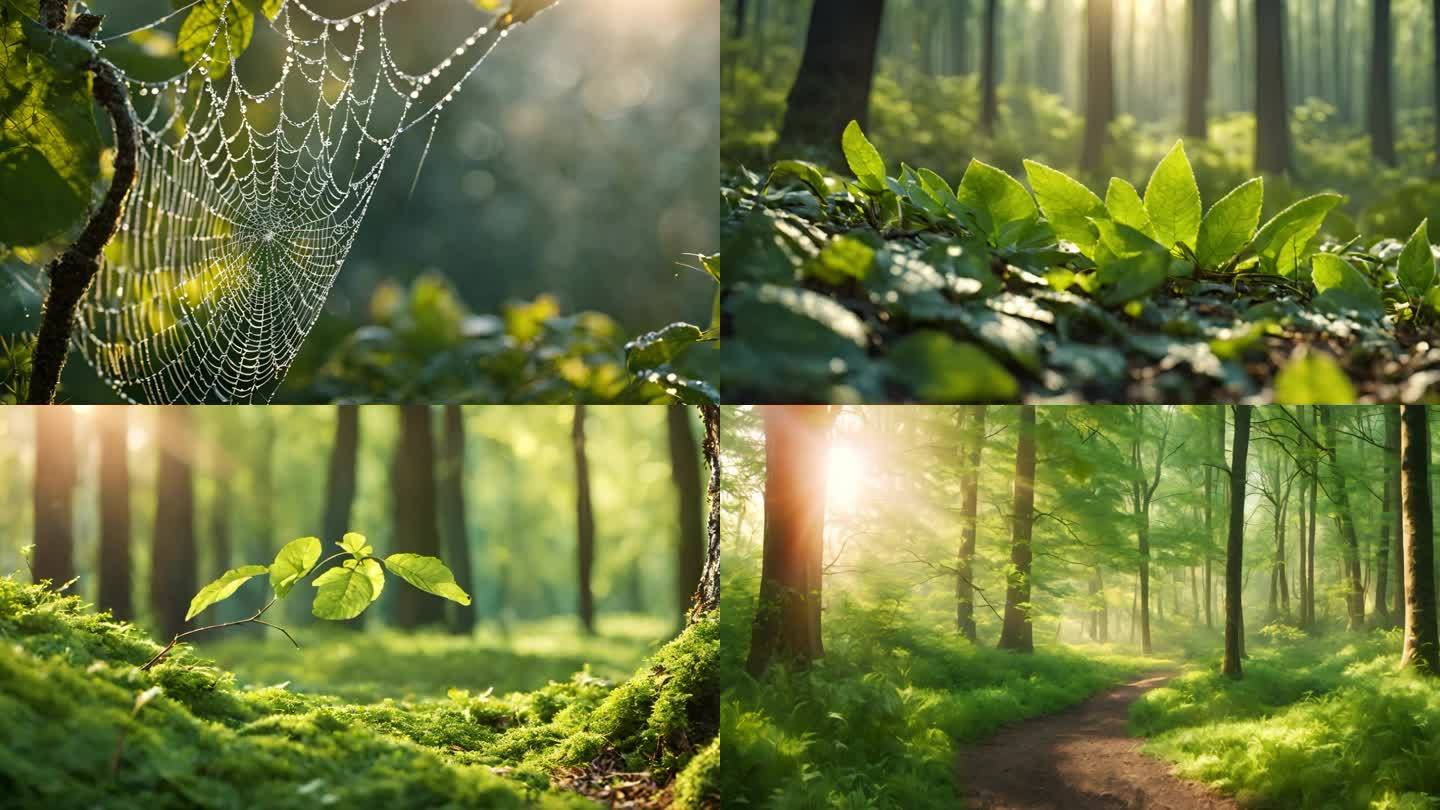[原创4k]唯美森林意境小草露珠小溪晨光