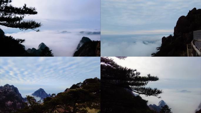 黄山风景区壮观山顶云海延时唯美风景视频素