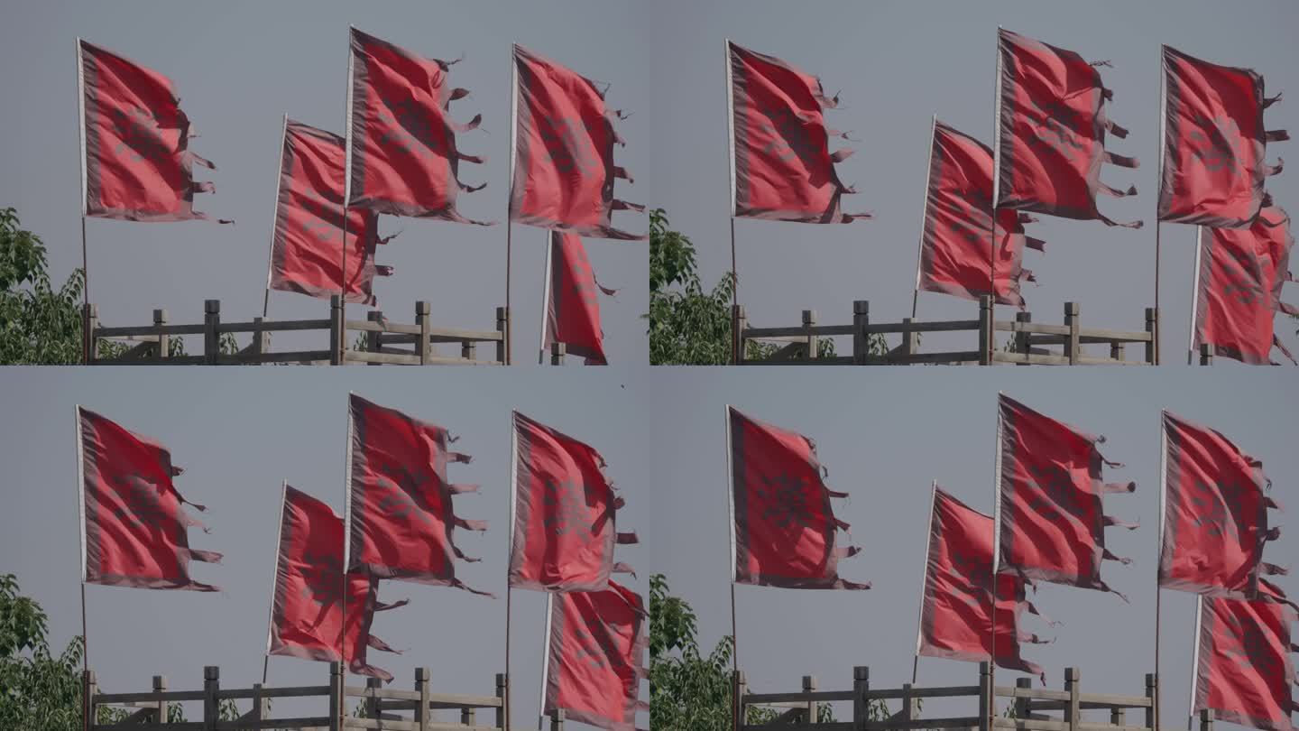西安汉城湖景区汉旗帜特写