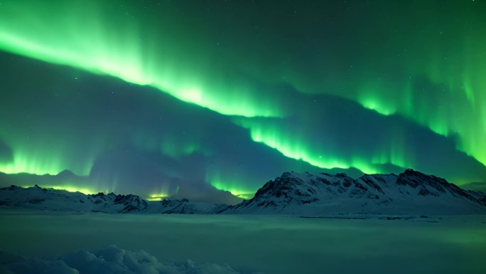 雪山与极光 昼夜空星空梦幻唯美极光