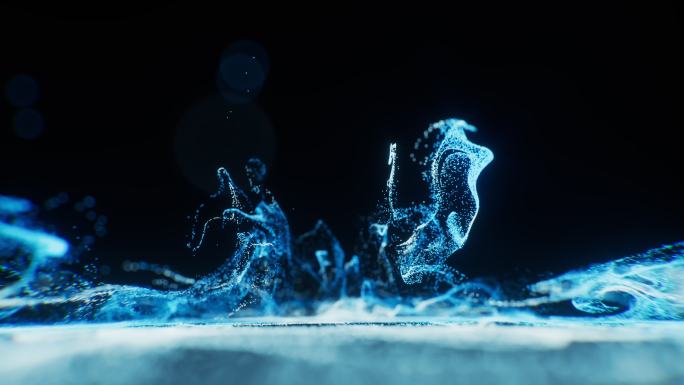 抽象流动溶解的蓝色粒子3D渲染