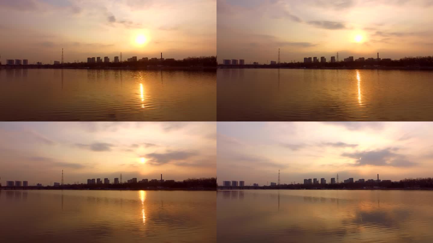 河边日出太远出来了水天一色太阳照在水面上