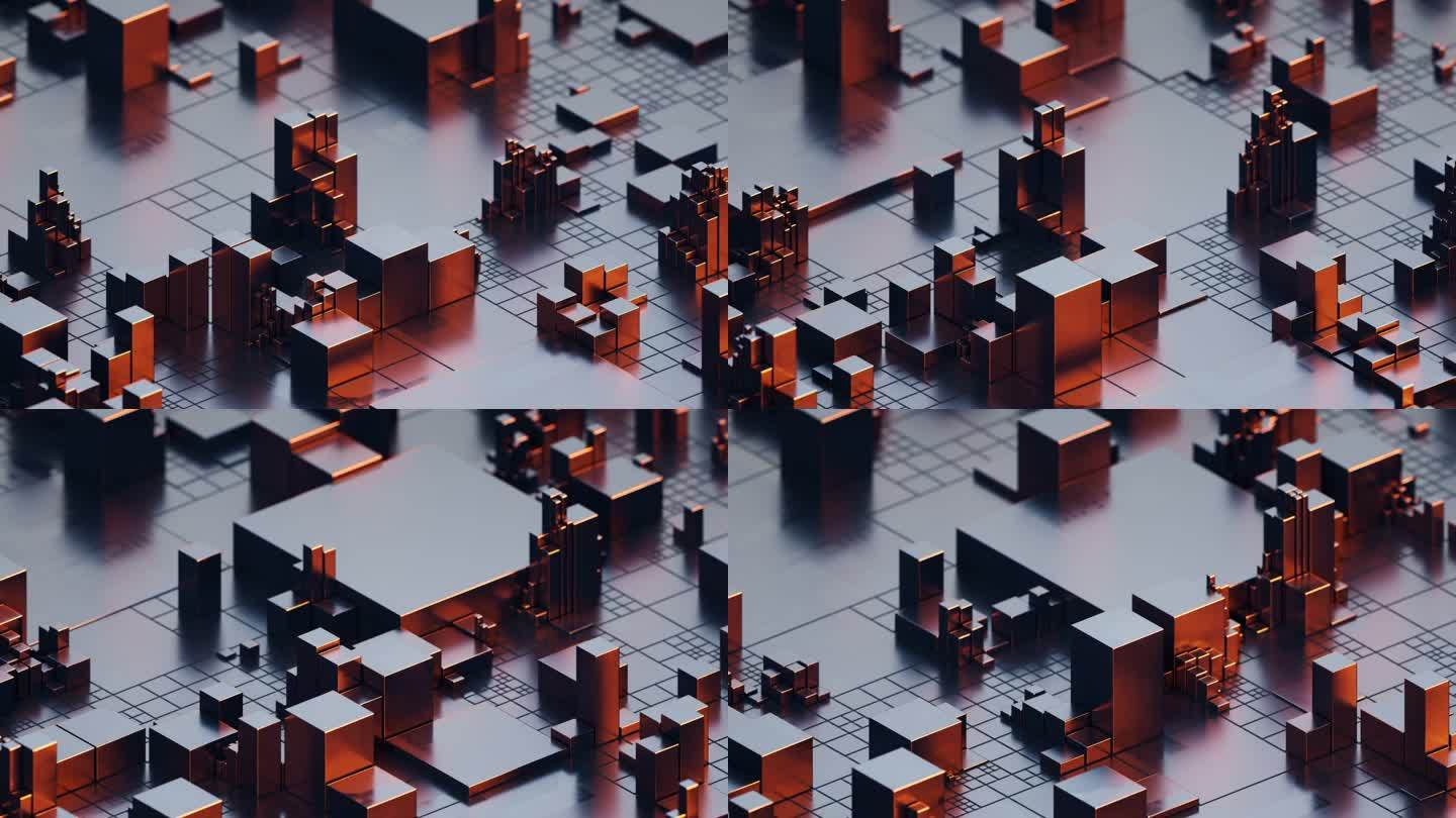 黑色方块几何体科技感背景3D渲染