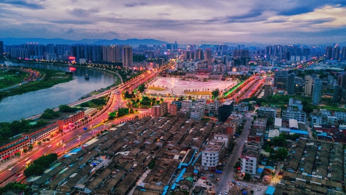 揭阳 揭阳楼夜景 揭阳楼延时 航拍揭阳楼