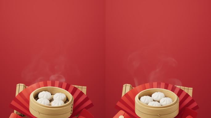 中国风美食传统美食蒸包子3D渲染