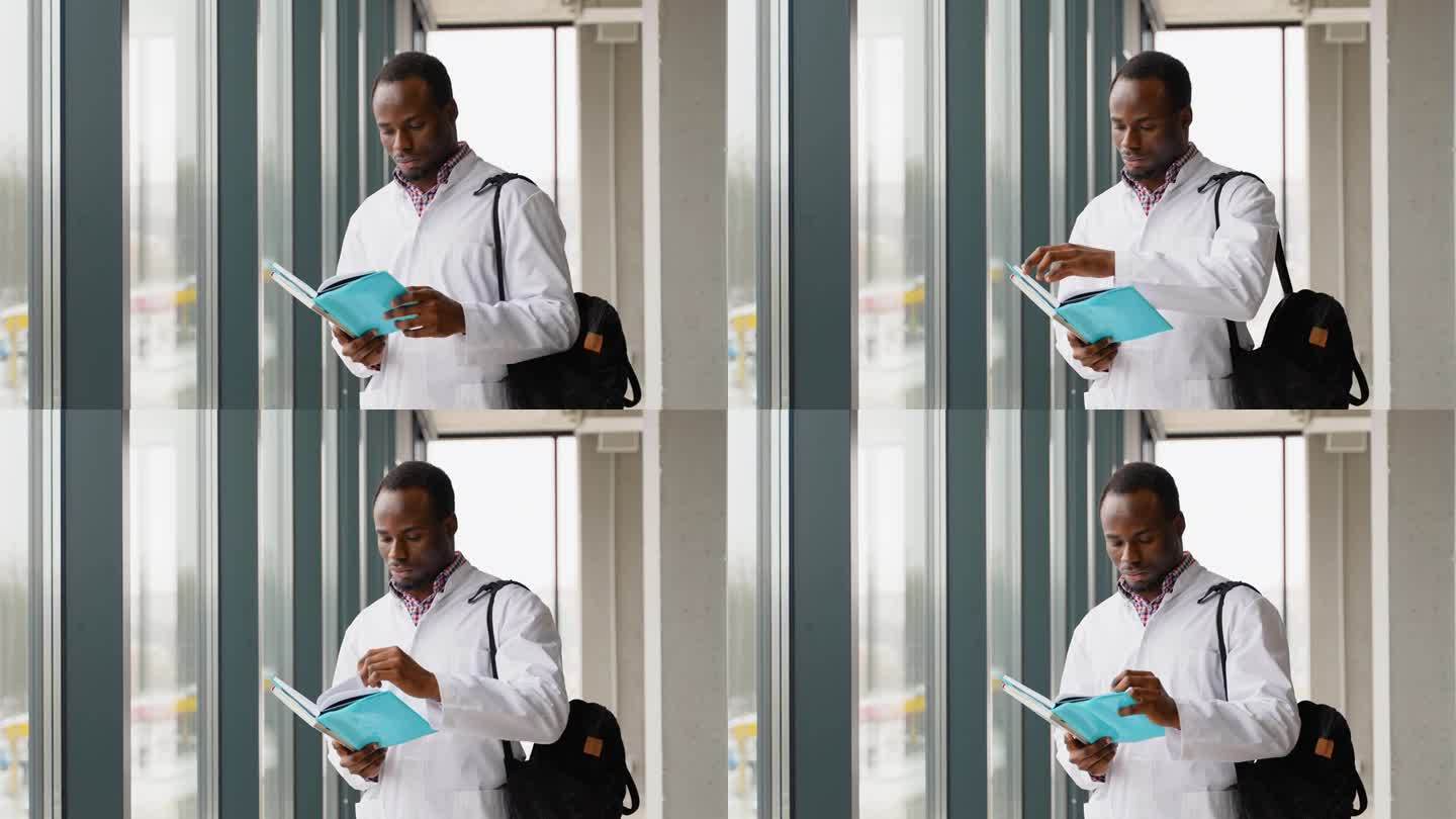 非裔美国医学院学生在大学读书。实习生正在准备考试