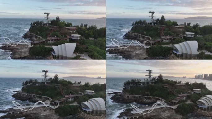 4K惠州双月湾海边礁石酒吧航拍