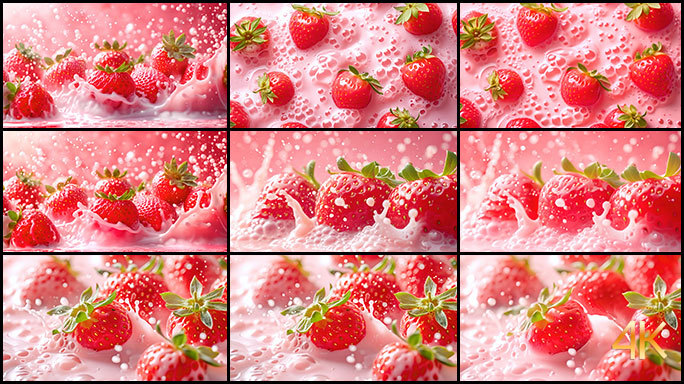 草莓与牛奶的组合 新鲜水果 草莓味牛奶