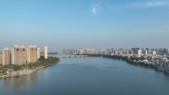 惠州东江风景航拍城市河流经济发展建筑风光