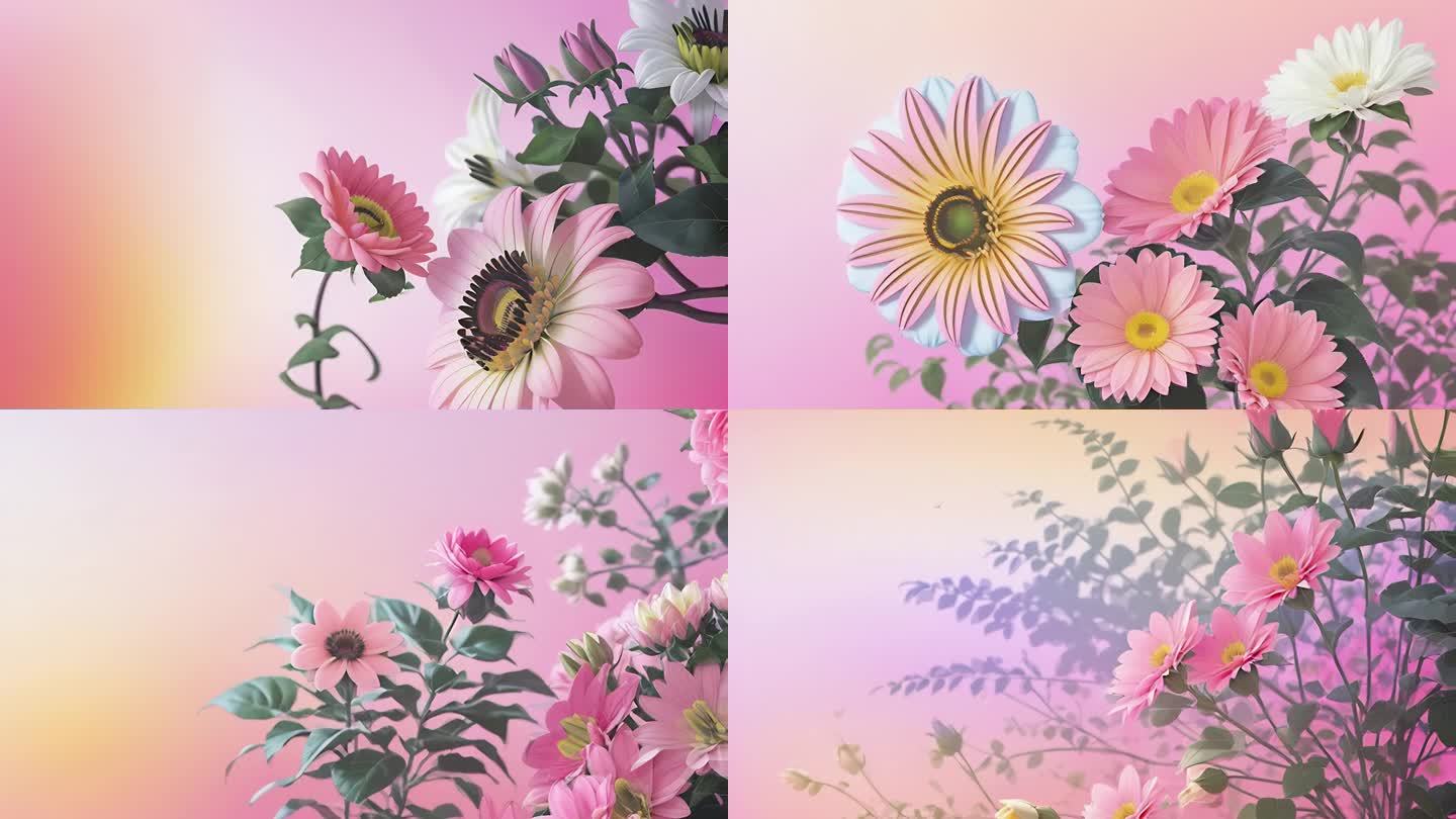 AI风景 艺术广告 鲜花 粉色背景
