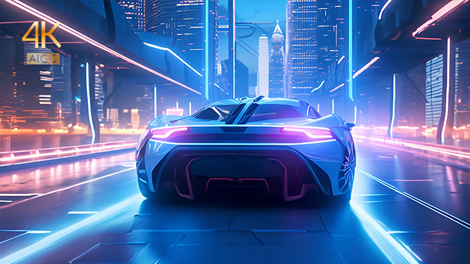 未来的汽车 霓虹赛博朋克世界 超级城市