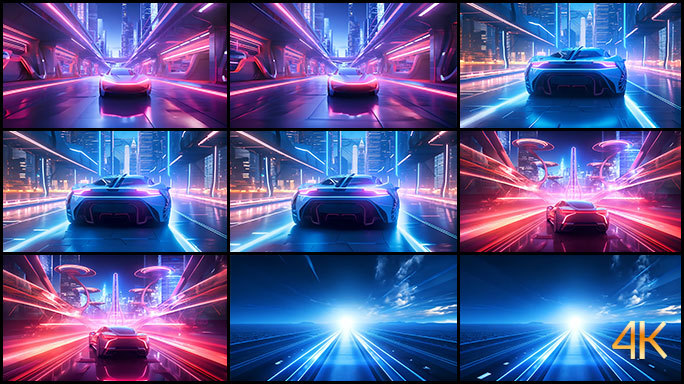 未来的汽车 霓虹赛博朋克世界 超级城市