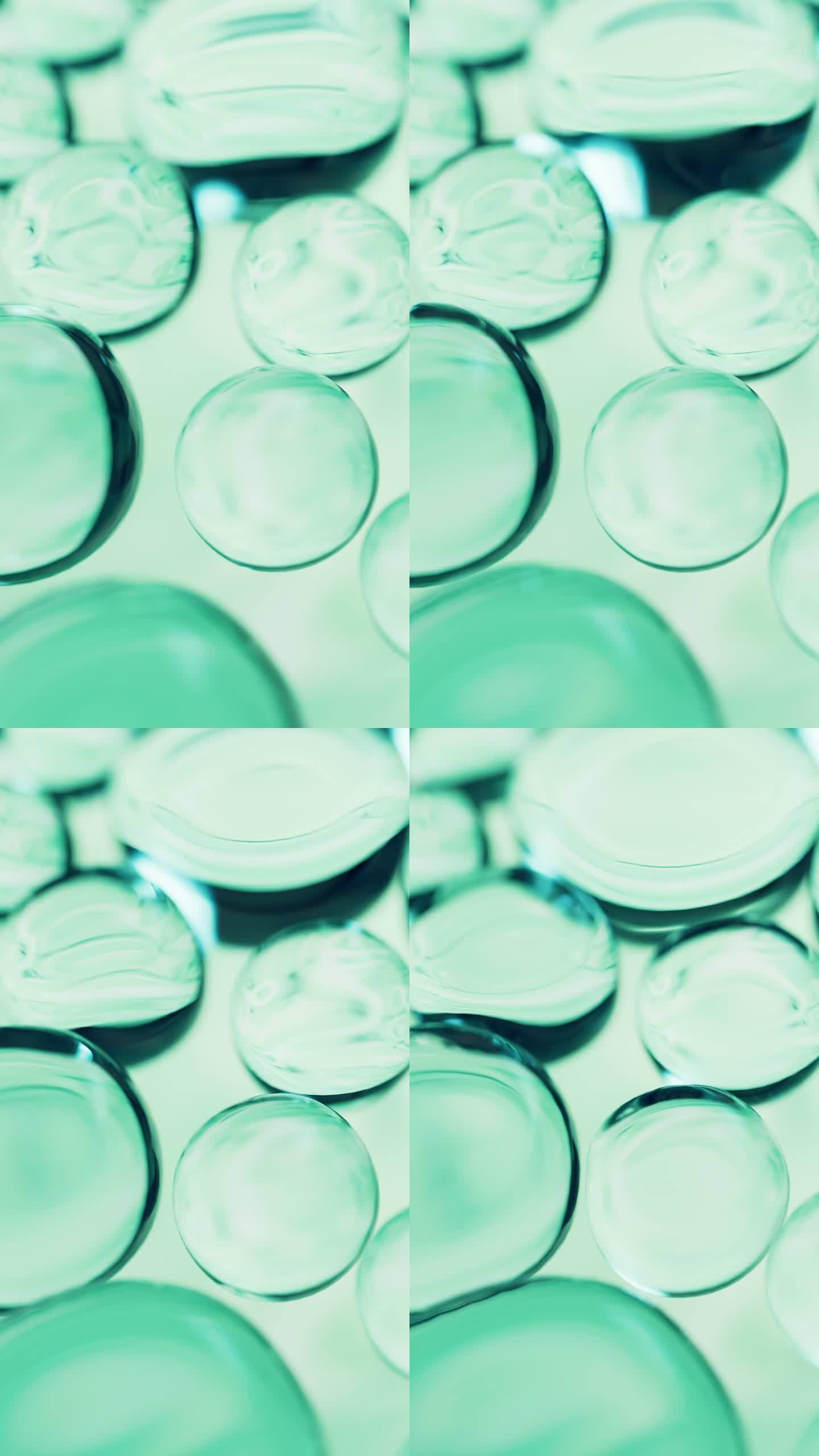 抽象绿色透明水珠玻璃球体背景3D渲染