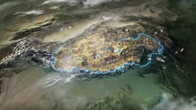 4K西藏地图地形图AE模板