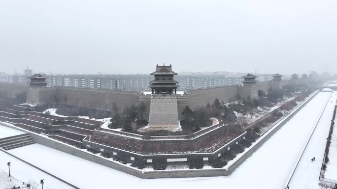 大同古城墙冬季雪景航拍